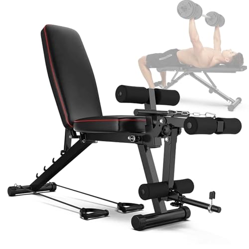 Vcyex Banc De Musculation Réglable Entraînement Complet,Pliable avec Dossier Réglable, Banc Musculation Abdominaux Plat Exercice, Banc Musculation Inclinable,Corde De Tension