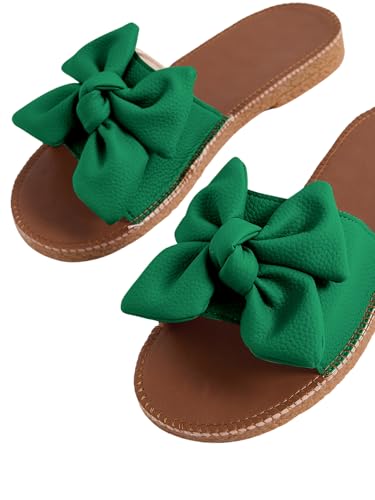 Image of Verdusa Women's Bow Flat Sandals Leather Open Toe Flats Summer Vacation Shoes Beach Sandals Outdoor Slippers