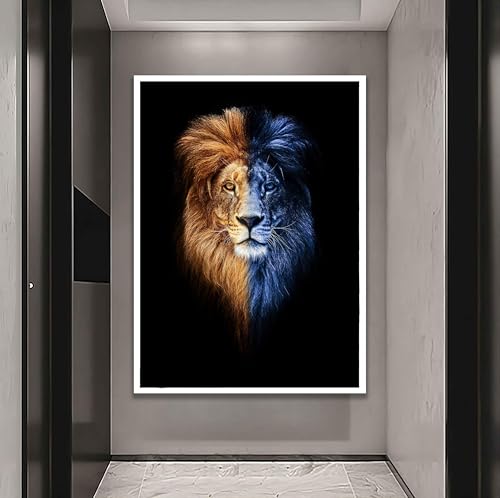 Portrait animalier sur toile de lion pour une décoration murale de salon chaleureuse