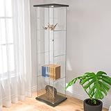 Troopville 4 Layers Glass Display Cabinet with Door, Floor Standing Storage Rack, Curio Bookshelf...