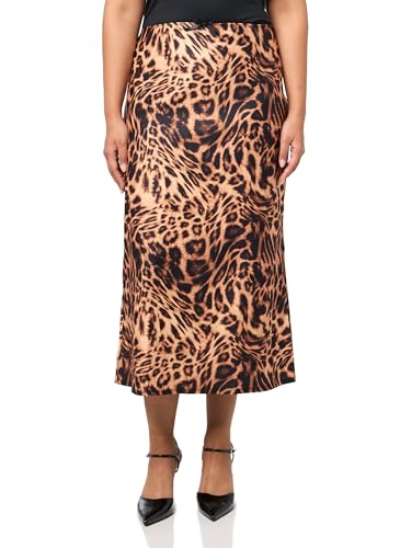 Image of Boo Hoo Women's Plus Leopard Woven Stretch Bow Trim Midaxi Skirt, Brown, 18