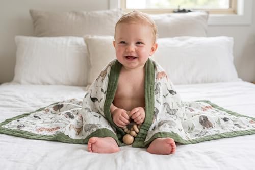 Image of Little Jump Muslin Quilt Toddler Blanket - Silky Soft and Breathable Baby Quilt - Oversized 47 inch x 47 inch - 2 Layers Muslin Baby Blanket for Boy and Girls (Jungle-2)
