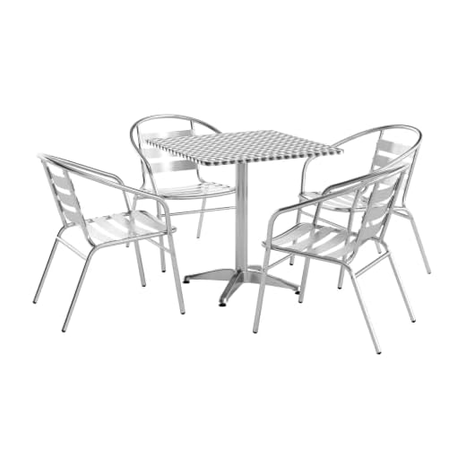 Flash Furniture Aluminum 5-Piece Patio Dining Set with Square Table and 4 Slat Back Chairs, Indoor/Outdoor Bistro Table and Chairs Set, Silver
