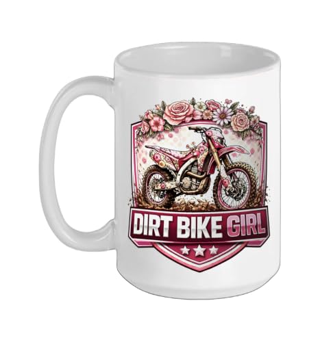 Floral Diret Bike Girl Womens Dirtbike Rider Motocross Cute Ceramic Mug, White, 15oz