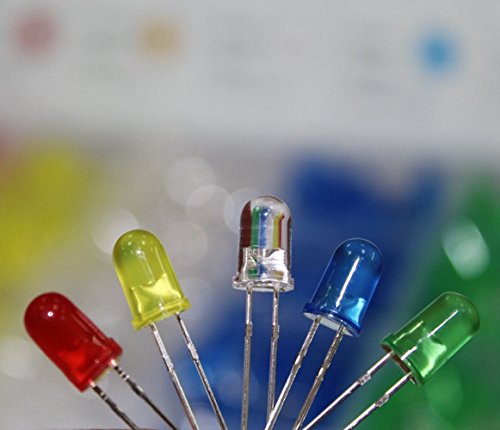 Dicuno 450Pcs (5 Colors X 90Pcs) 5Mm Led Light Emitting Diode Round Assorted Color White/Red/Yellow/Green/Blue Kit Box #TOP2