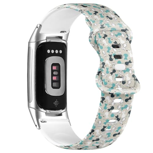 Bracelet Fitbit Charge 5 silicone souple chats colorés réglable pour éviter la transpiration
