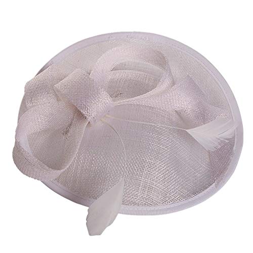Mujer Tocado Pelo Boda Fiesta Sombrero Vintage Boda de moda para mujer Fascinator Penny Sombrero de malla Cinta y sombrero de fiesta Sombrero~Coconano,Blanco