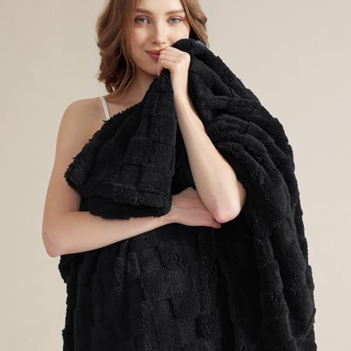 Bedsure GentleSoft Black Throw Blanket for Couch - Super Soft Cozy Blankets Gifts for Women Men Girls, Cute Small Fleece Throws for Bedroom Home Decor, 50x70 Inches