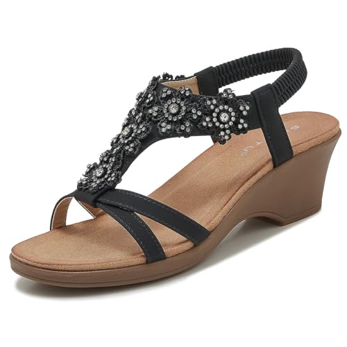 Sandales compensées confortables à talon moyen style bohème
