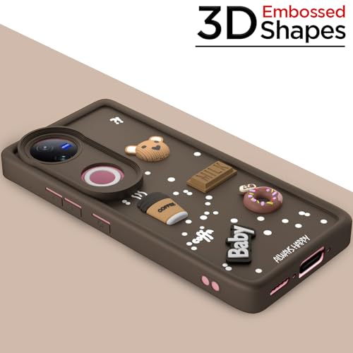 Image of Pikkme Back Cover for iQOO Z10R 5G / Vivo V50 5G / V50e 5G / Vivo T4R 5G | Cute Fun Cartoon 3D Bear Silicone Full Body Protection Bumper Cover (Brown)