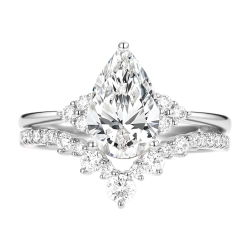 1ct 1.5ct 2ct Moissanite Wedding Ring Set - Pear Shaped Women's Bridal Rings Sets White Yellow Rose 10K 14K 18K Gold 925 Sterling Silver Pear Moissanite Wedding Sets for Women
