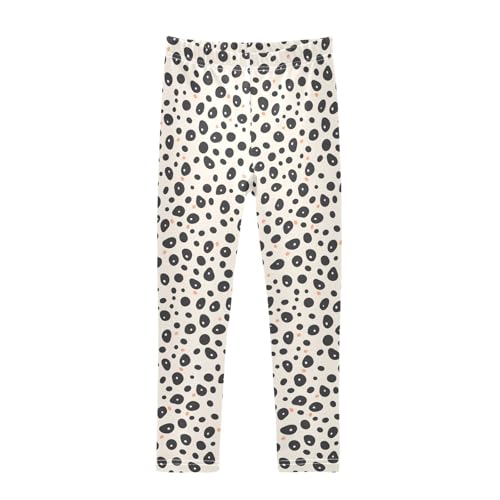KLL Black Polka Dots on Pink Background Little Girls Basic Leggings Soft Full Length Workout Pants Sports