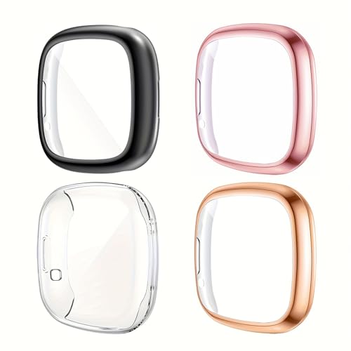 Rc-Z[4-Pack] Screen Protector Case for Fitbit Sense/Fitbit Versa 3 Smartwatch, Anti-Scratch TPU Plated Bumper Full Face Cover Accessories