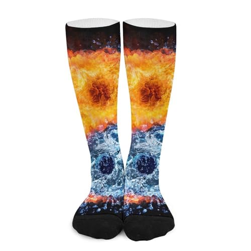 Fire and Water - Yin Yang Over The Calf Socks for Men and Women Lightweight Mid Socks Athletic Running Stockings