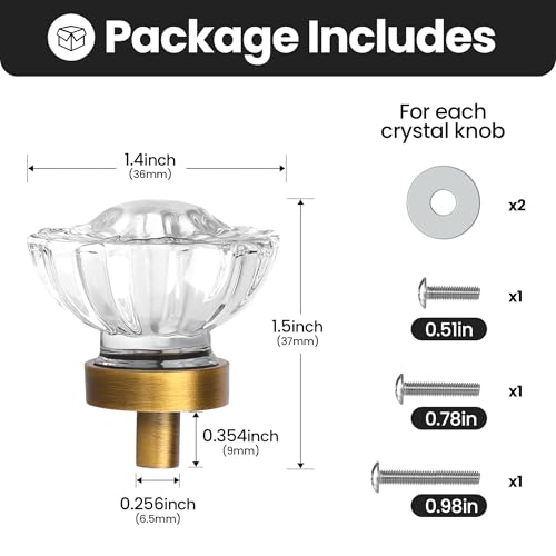 Image of 16 Pack Antique Brass Crystal Cabinet Knobs for Drawer,1.5 inch