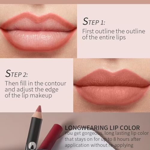 Image of Moon Embers Lip Liner Pencil Set, Red Shades, NUDE Finish, Wax, 12 Pieces, with Built-in Sharpener