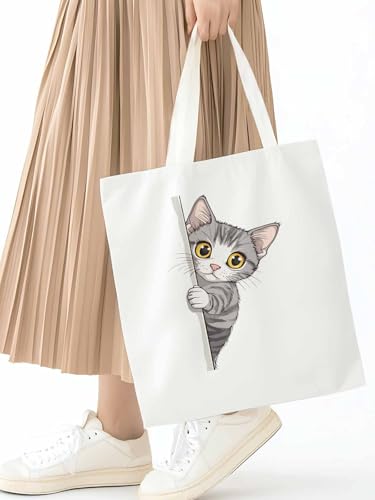 Canvas Tote Bag, Cute Cartoon Pet Cat Aesthetic Canvas Tote Handbags for Women Shoulder Bag,2