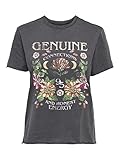 shirt aufdruck waschen T-Shirt mit Vorderprint ONLY Damen Bedrucktes T-Shirt  Kurzarm Basic Rundhals Top mit Schrift  Printed Shortsleeve ONLLUCY, Farben:Schwarz-6, Größe:L