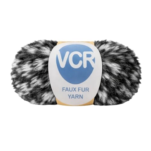 Image of VCR Black and White Yarn, Bulky Chunky Faux Fur Yarn, 100 Grams Hank, 100% Polyester, Suitable for Knitting Jackets, Scarves, Hats, Blankets, Cushions, Toys and Decorative Accents