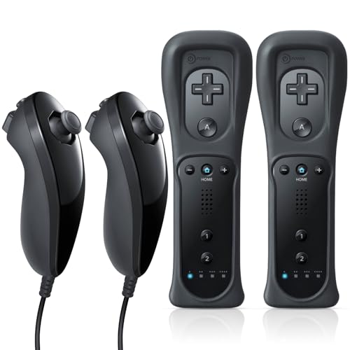 FASIGO Remote Controller with Nunchuck, Compatible with Nintendo Wii/Wii U, 2 Pack (Black)