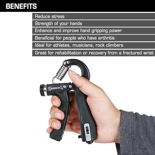 Image of 5KG To 100KG Weight Adjustable Hight Quality Hand Gripper for Men & Women |Hand Grip|Finger Exerciser|Power Gripper|Hand Exerciser Equipment|Hand Strengtheners with Counter finger gripper (Black Counter)