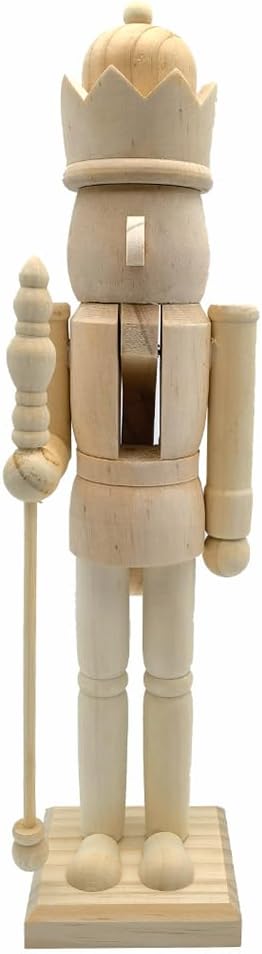 LUOZZY 15" Unfinished Nutcracker Wooden Christmas Nutcracker with Scepter DIY Blank Unpainted Nutcracker Puppet Soldier Christmas Table Centerpieces Decorations