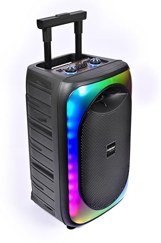 Image of Clarion JM-Kelvin 15 80 Watts RMS, Trolley Speaker with Bluetooth v5.0, LED Display & Wireless Mics, USB, mSD, AUX Input, Mic in, FM Radio and RGB Lighting Effects