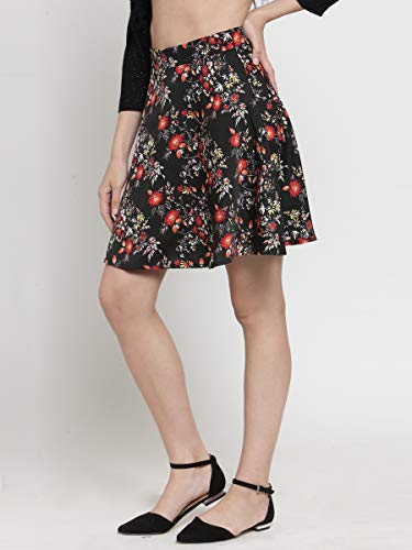 Image of Sera Women's Floral Print Black Viscose Rayon A-Line Casual Mini Skirt