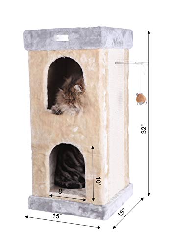 Casa para gato 2 pisos en madera beige miniatura 6