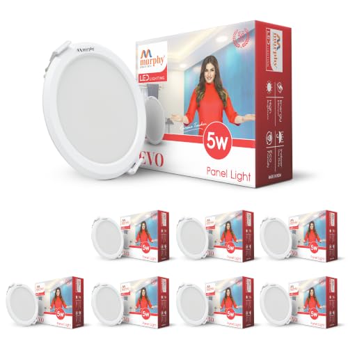 Image of Murphy EVO 5W LED Recess Panel Light | 85mm Outer Diameter, 70mm Cutout | 4500K Natural White | Shockproof PC Body | Energy Efficient | BIS Approved | 2-Year Warranty | Pack of 8
