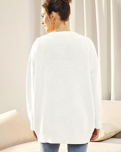 Image of ebossy Women's Open Front Knit Cardigan Casual Long Sleeve Oversized Button Lightweight Sweater Outwear (S, White)