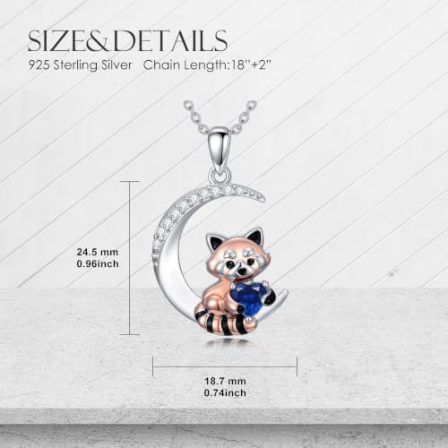 Image of PROESS Animal Birthstone Necklace 925 Sterling Silver Otter /Axolotl /Hippo /Elephant /Dachshund /Monkey /Red Panda Pendant Necklace Animal Birthstone Jewelry Gifts for Women