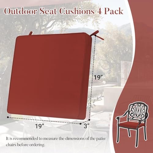 Basic Beyond Outdoor Chair Cushions for Patio Furniture, Waterproof Outdoor Seat Cushions Set of 4 19 x 19, Patio Chair Cushions Set of 4 with Ties and Handle, Brick Red by Basic Beyond - Used condition - Image 7