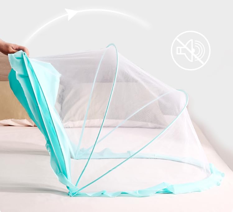 Image of DecorTwist Baby Mosquito Net for Bed - Foldable Pop-Up Dome Net for Newborns & Infants (0-24 Months) | Breathable Mesh, Insect & Fly Protection | 135x65x65 cm | Travel & Outdoor Safe (Mint)