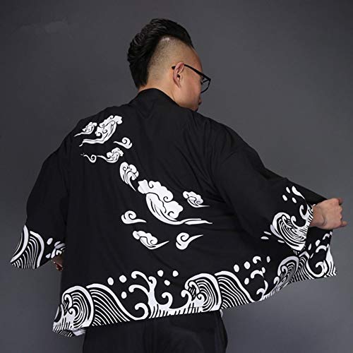 LifeHe Men's Kimono Japanese Floral Printed Kimono Cardigan Shirts Jackets … Black - Thumbnail 4