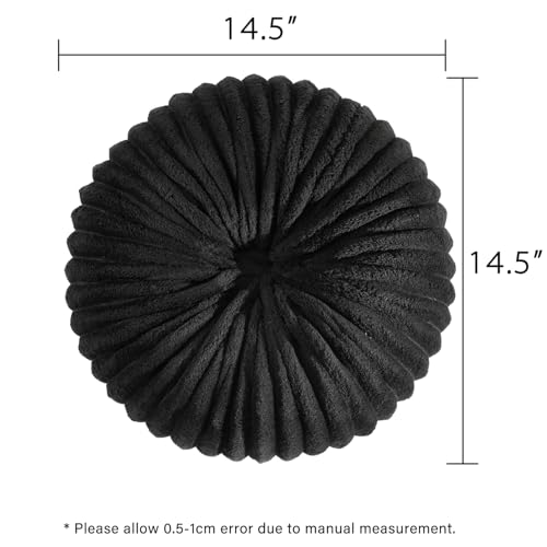 Image of HIG Decorative Round Throw Pillows for Bed Couch -Set of 2 Handcraft Ruched Pumpkin Pillow, Soft and Durable Flannel Floor Pillow for Home Decor, Bed Living Room and Sofa (Black,14.5 inchx14.5 inch)
