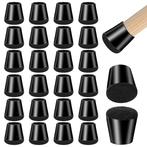 CIOXSOIO 24 Pièces Protection Pied de Chaise 14-20mm en Silicone avec Feutre, Embout pour Protéger Les Pieds de Meubles, Noir