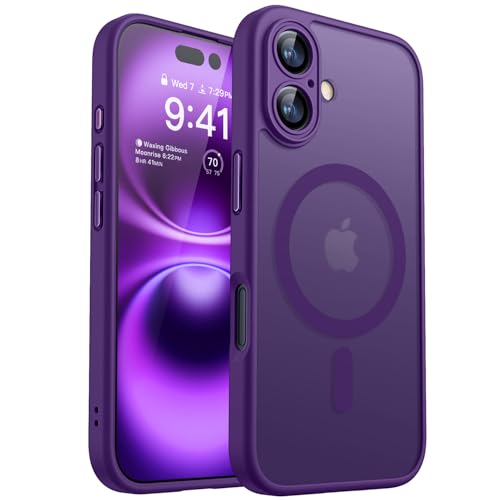 Image of CANSHN Magnetic for iPhone 16 Plus Case, Upgraded [Full Camera Protection] [Compatible with Magsafe] [Translucent Matte] Shockproof Protective Phone Case for iPhone 16 Plus - Deep Purple