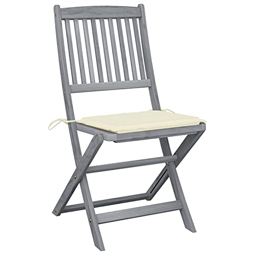 Chaise d'extérieur en acacia massif et coussin beige haut de gamme, lot de 4 Moonairy