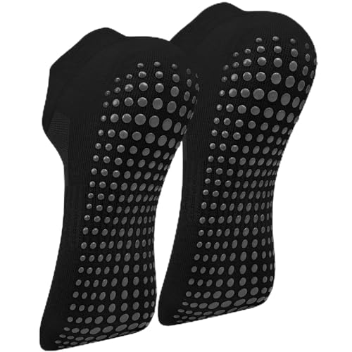 Wanme 2 Pares Calcetines Yoga Pilates, Comodos Calcetines Antideslizantes para Mujeres, Calcetín Tobillero Deportivo Transpirables Con Puntos Antideslizantes,Talla única 36-41 (2Pares Negro)
