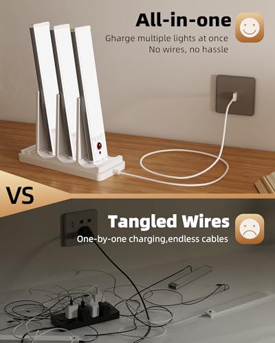 Image of EZVALO 5-Pack Under Cabinet Lighting with Charging Station, 2400mAh Motion Sensor Light, LED Coutner Lights Wireless, 3000K Dimmable, Timer, Magnetic, with Remote Control for Kitchen, Closet, Stair
