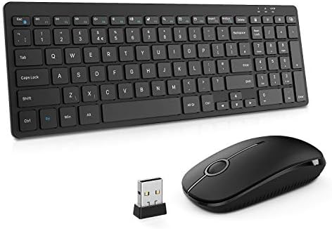 2.4G Wireless Keyboard and Mouse combo, Ultra Slim Full Size Keyboard & Mouse Set Combo QWERTY UK Layout for Computer Laptop Desktop with USB receiver, Black