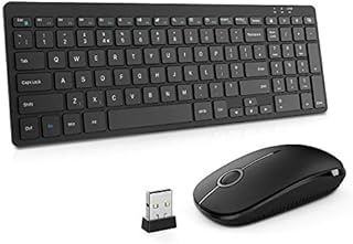 2.4G Wireless Keyboard and Mouse combo, Ultra Slim Full Size Keyboard & Mouse Set Combo QWERTY UK Layout for Computer Laptop Desktop with USB receiver, Black