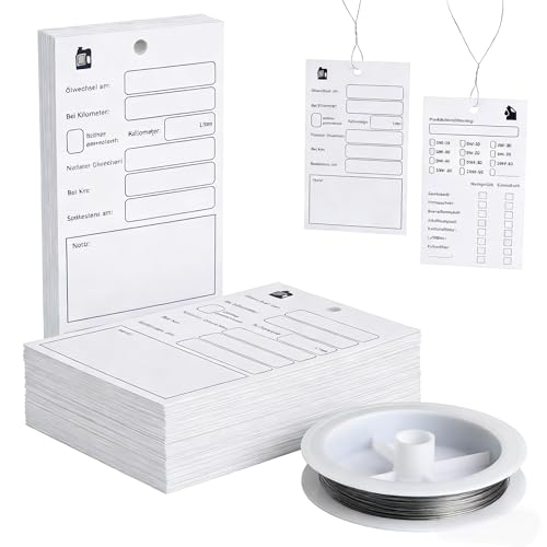 ZXBBTZ 120 unidades Etiquetas de Cambio de Aceite con Alambre 10 x 6 cm, Señales Universales de Cambio de Aceite y Adhesivos de Servicio para el Mantenimiento del Vehículo