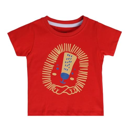 Image of miniklub Baby Round Neck, Short Sleeve Knit Cotton T-Shirt, (Red)