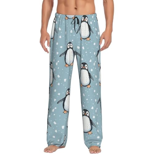 Penguin Winter Snowflake Mens Pajama Pants Cozy Lounge Baggy Lightweight Pj Pants Lounge Bottoms With Elastic Waist