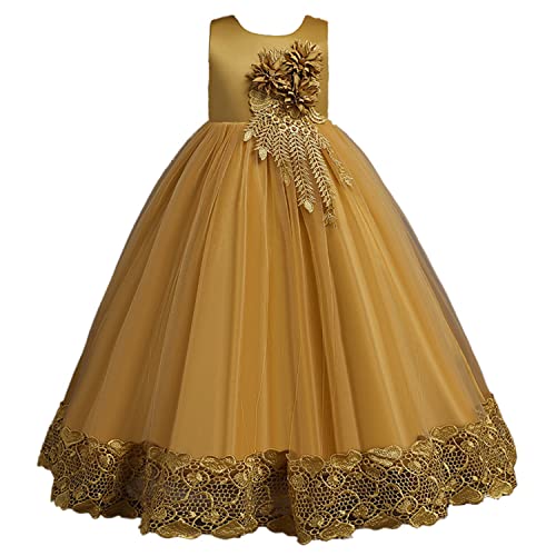 Little Big Girl Vintage Flower Tulle Dress Formal Puffy Princess Maxi Gown for Pageant Wedding Birthday Evening Party