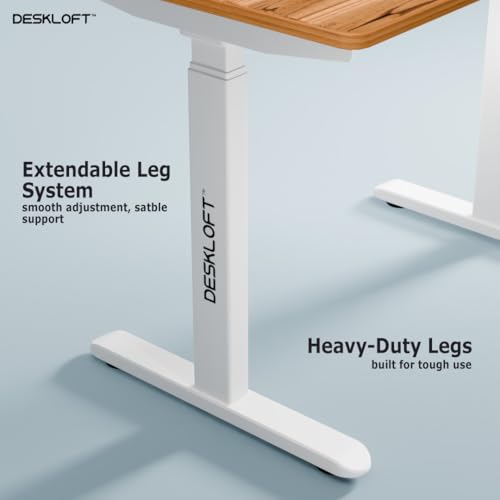 Image of Height Adjustable Electric Desk | Motorized Sit Stand Workstation with Walnut Wood Grain Desktop | Ergonomic Computer Table for Home Office (White Frame & Brown Top, 1200 x 600 mm)