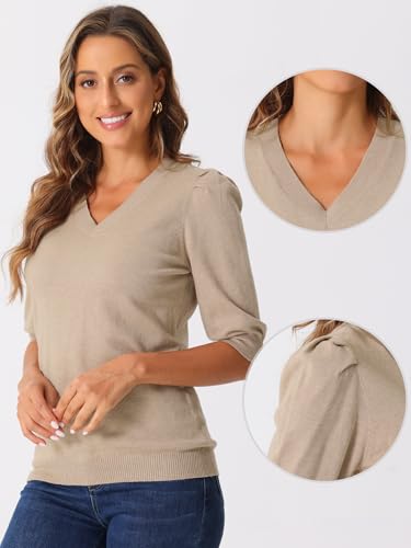 Image of Allegra K Sweater Tops for Women Puff Short Sleeve V Neck Trendy Business Casual Summer t Shirt Blouses