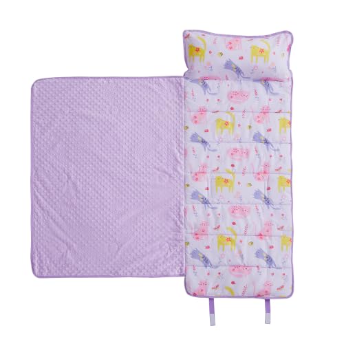 Image of Viviland Toddler Kid Nap Mat for Preschool, Girls Purple Cat Slumber Bag, Daycare Sleeping Bag with Pillow and Blanket, Kindergarten Sleep Mat